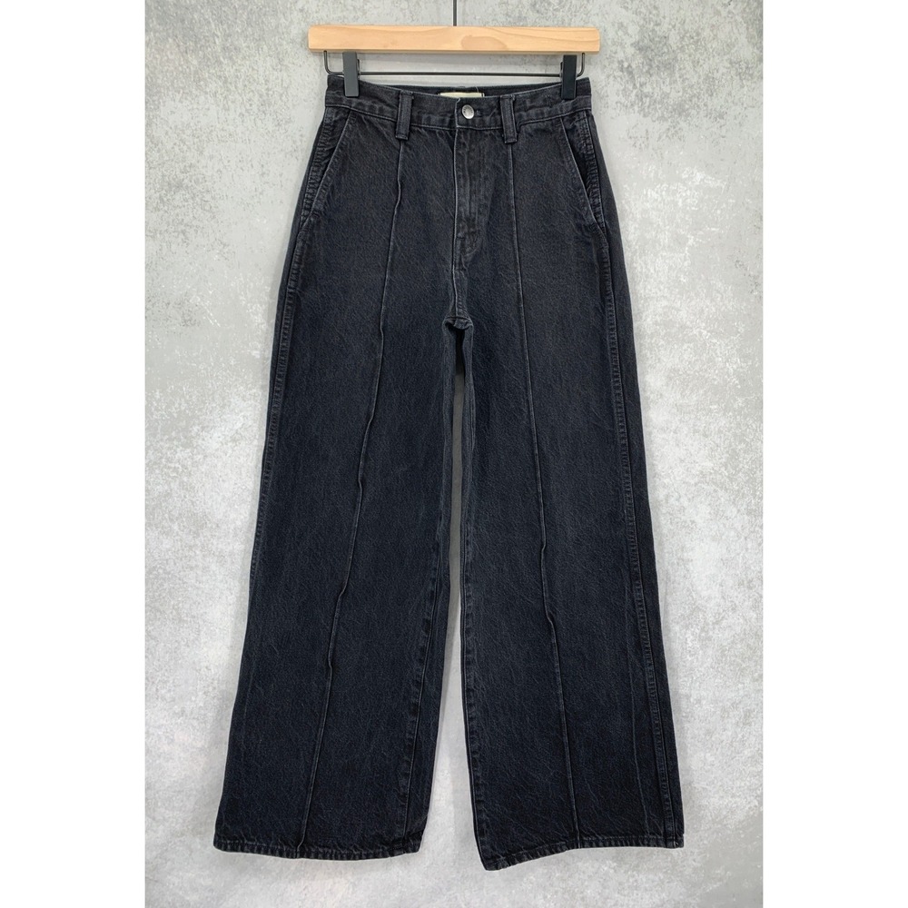 Madewell Wide Leg Jeans Womens 25 Black Superwide-Leg Pleated Denim Pants